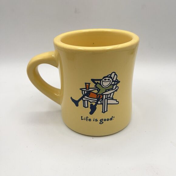 Life Is Good Other - LIFE IS GOOD Yellow Coffee Cup Mug Jake Guy Relaxed in Adirondack Chair 12 oz.